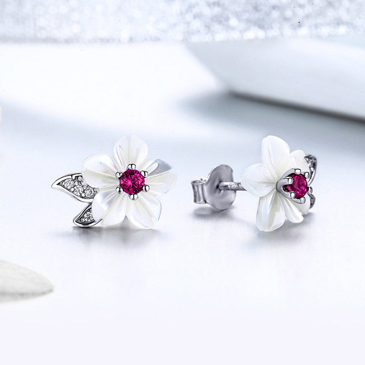 925 Sterling Silver Earrings with Pavé Setting CZ and High-Quality Nacre