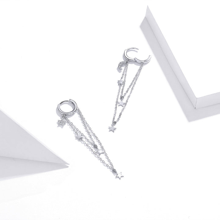 925 Sterling Silver Earrings with Plated Platinum and Pavé Setting CZ, Size 6.5cm