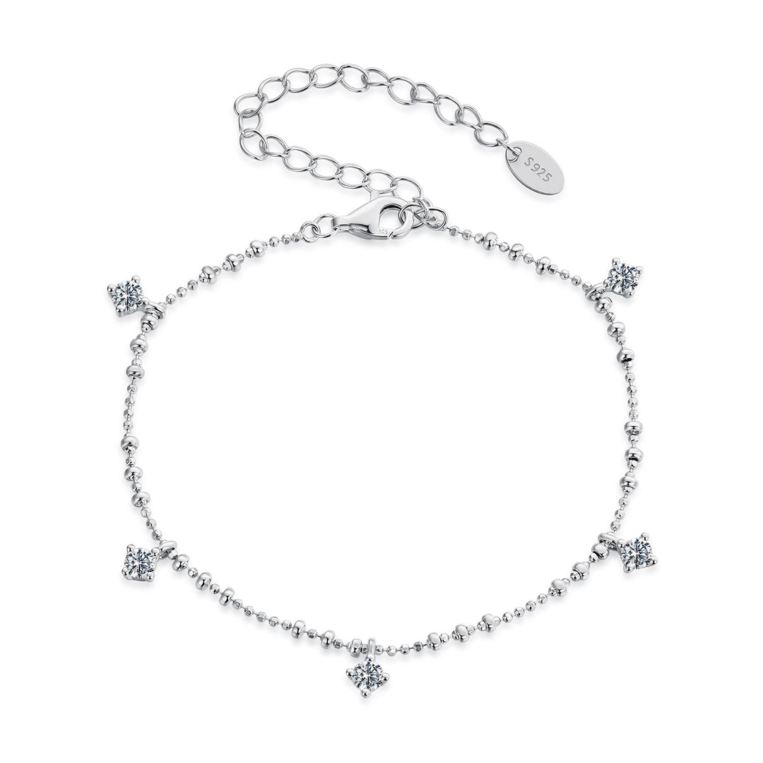 925 Sterling Silver &amp; Moissanite Bracelet for Women - 15+6cm, Plated White Gold