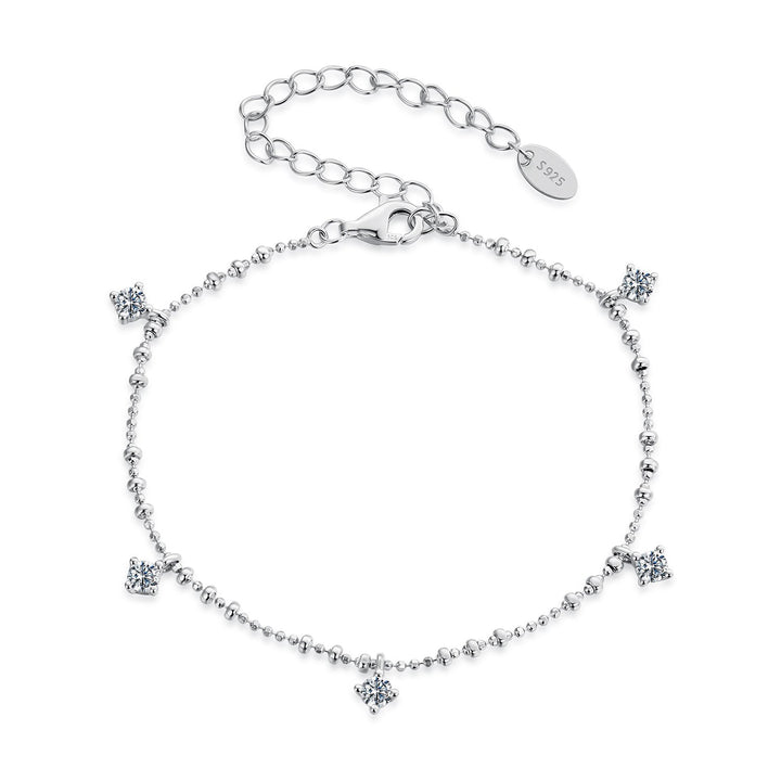 925 Sterling Silver &amp; Moissanite Bracelet for Women - 15+6cm, Plated White Gold