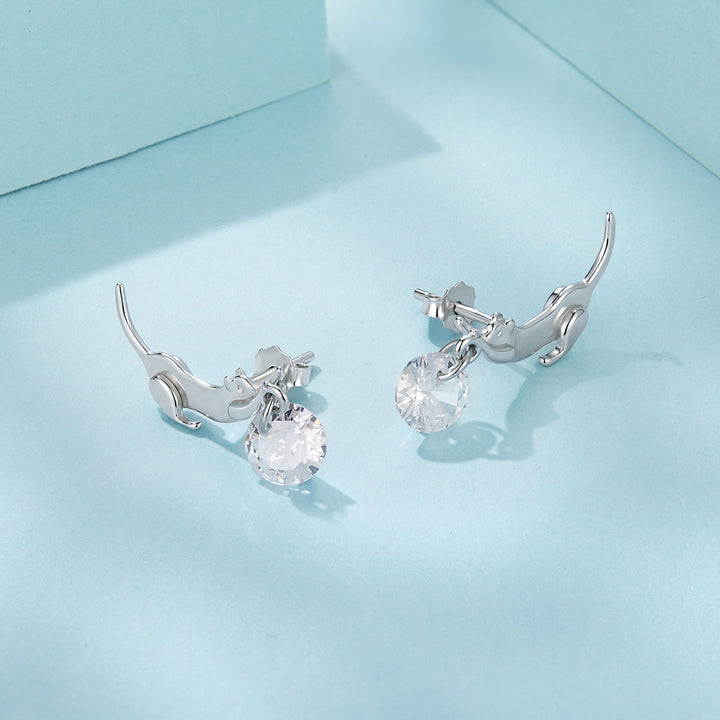 925 Sterling Silver White Gold Plated CZ Earrings 1.6x1.7cm for Women