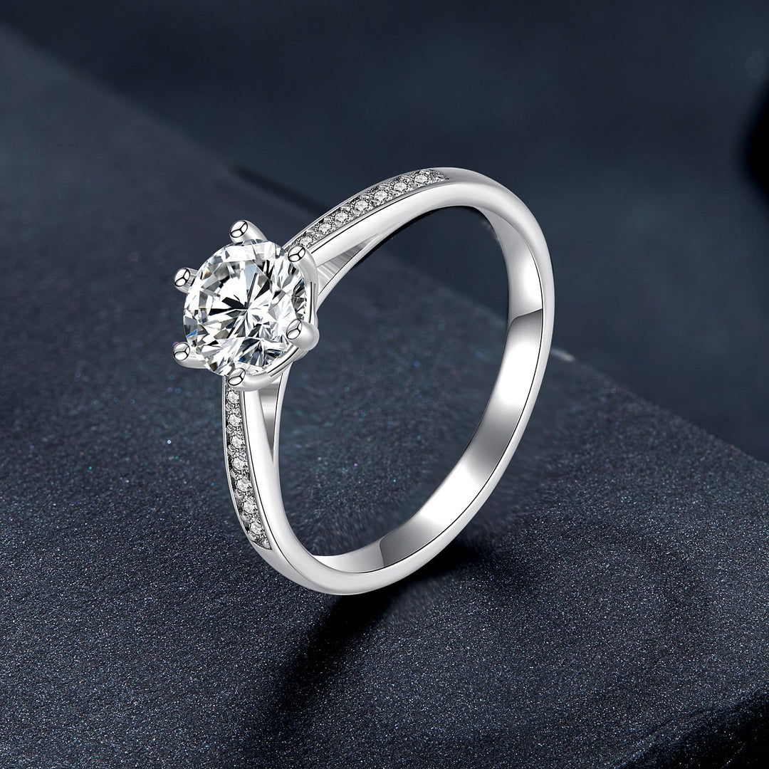 925 Sterling Silver Moissanite &amp; CZ Ring Size 6 for Women