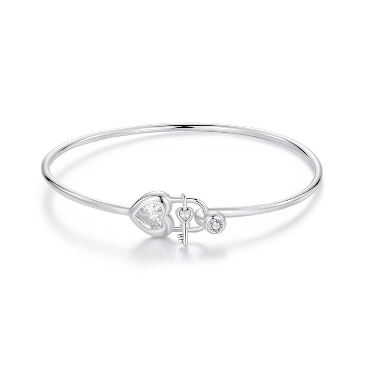 925 Sterling Silver Bracelet with CZ, 17mm, White Gold Plated, For Women