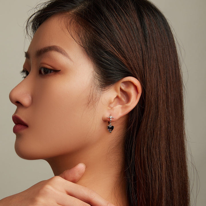 925 Sterling Silver Earrings with Pavé Setting CZ - Oxidized Silver - 2.3cm x 0.9cm - For Women