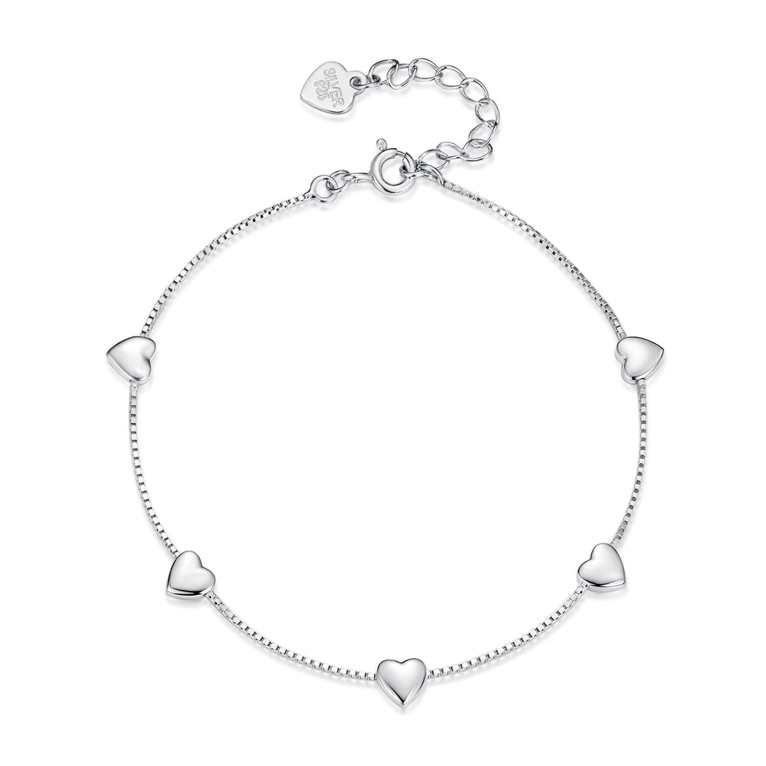 925 Sterling Silver Plated White Gold 17+3.5cm Heart-Shaped Bracelet for Women
