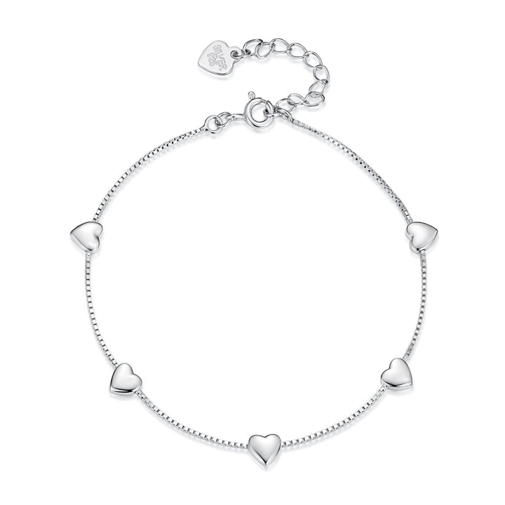 925 Sterling Silver Plated White Gold 17+3.5cm Heart-Shaped Bracelet for Women