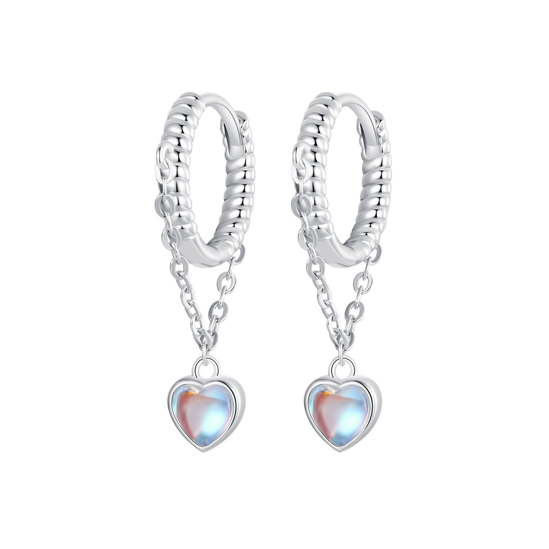 925 Sterling Silver White Gold Plated Moonstone Earrings 23x5mm for Women