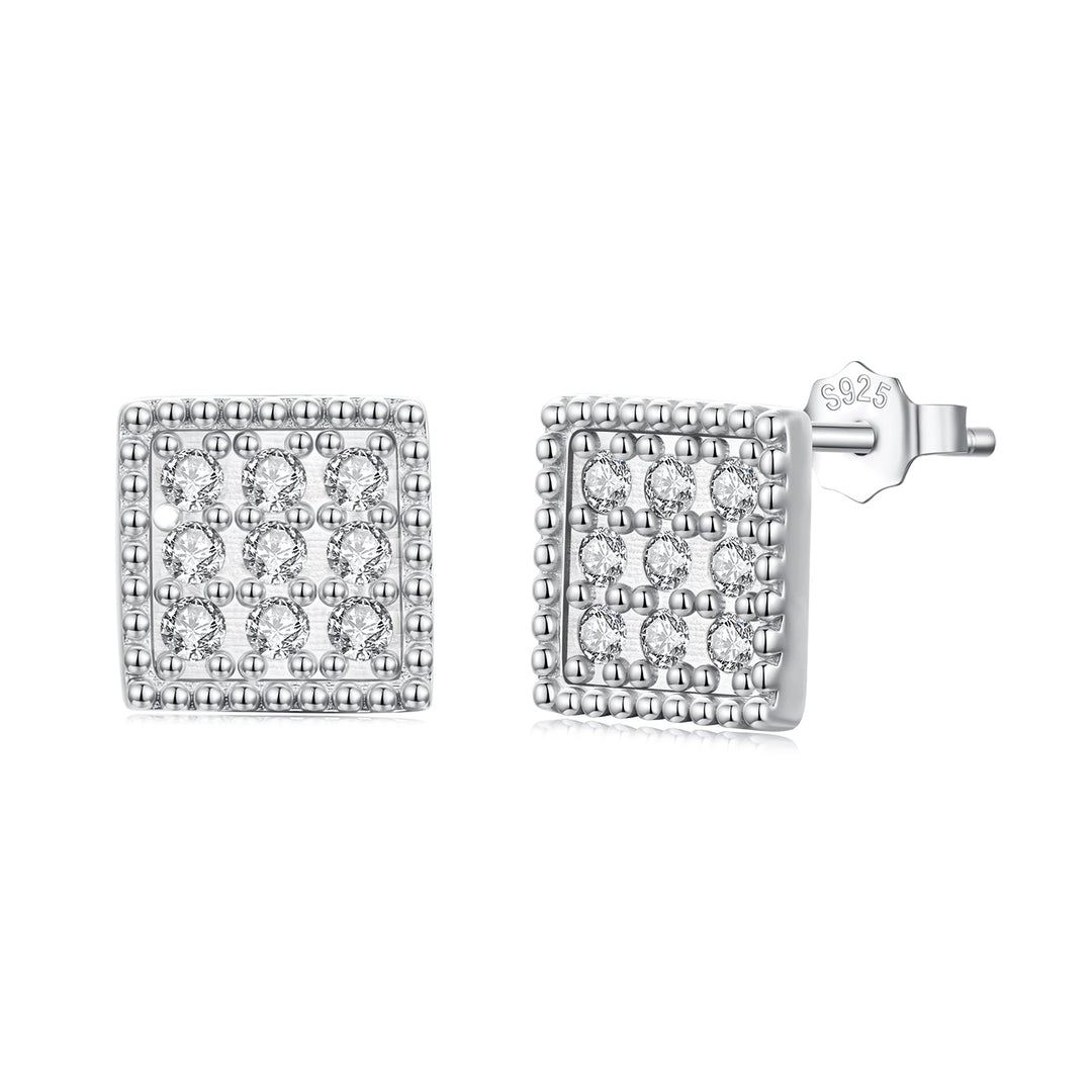 925 Sterling Silver 0.8cm Pavé Setting CZ White Gold Plated Earrings for Women