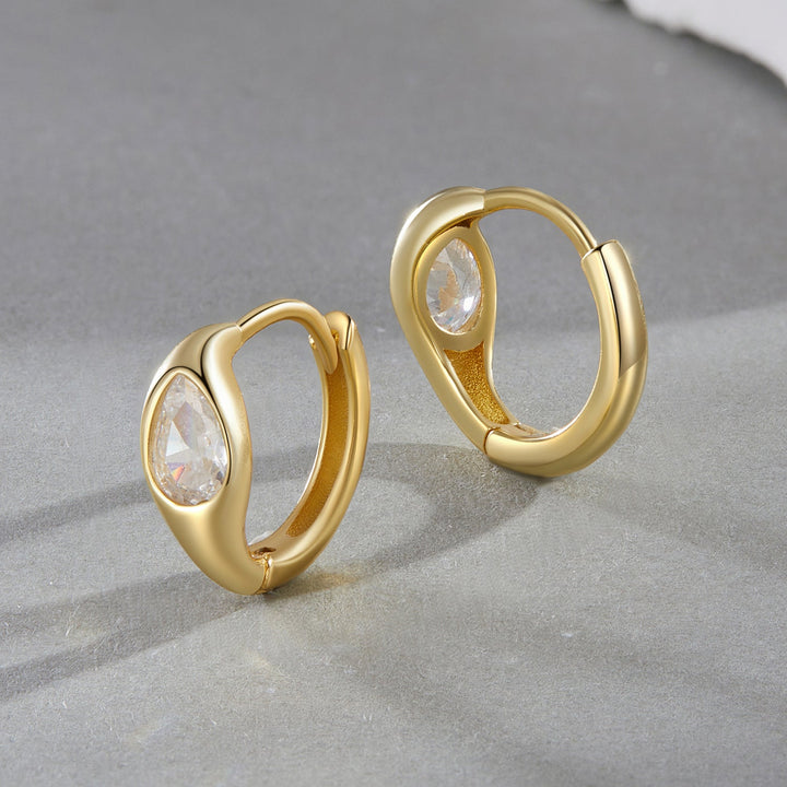 925 Sterling Silver Pave Setting CZ Earrings with Gold Plating, 1.3x0.5cm for Women