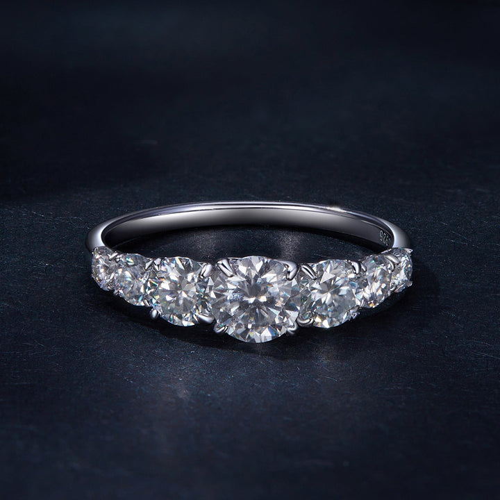 925 Sterling Silver Moissanite Engagement Ring with 5mm, 4mm, 3mm, 2.5mm Stones for Women