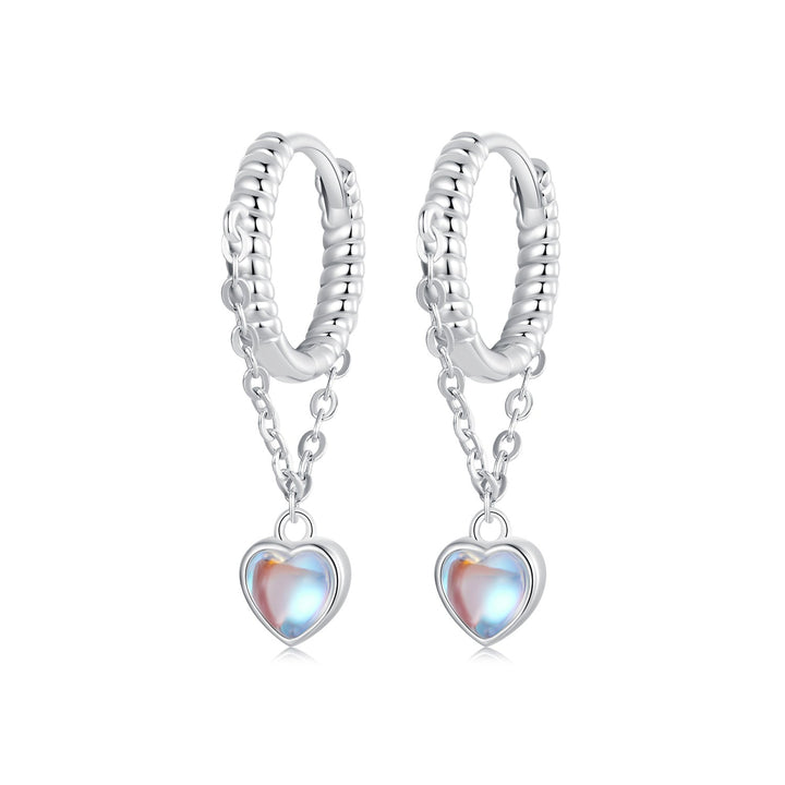 925 Sterling Silver White Gold Plated Moonstone Earrings 23x5mm for Women