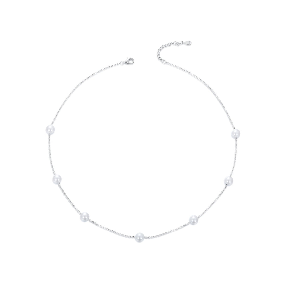 925 Sterling Silver White Gold Plated Necklace with Shell Pearl 400+50mm