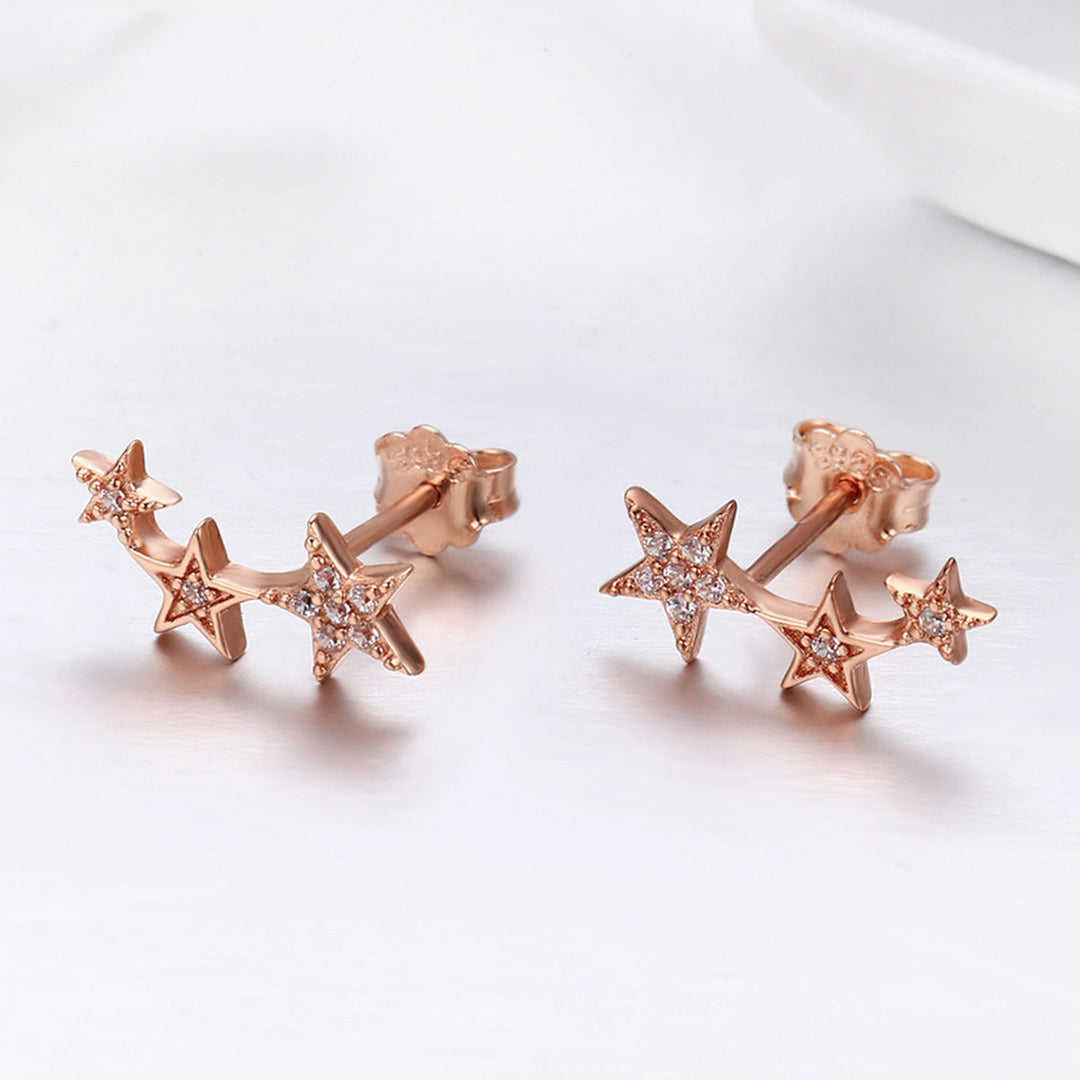 925 Sterling Silver Plated Rose Gold Pavé Setting CZ Earrings for Women