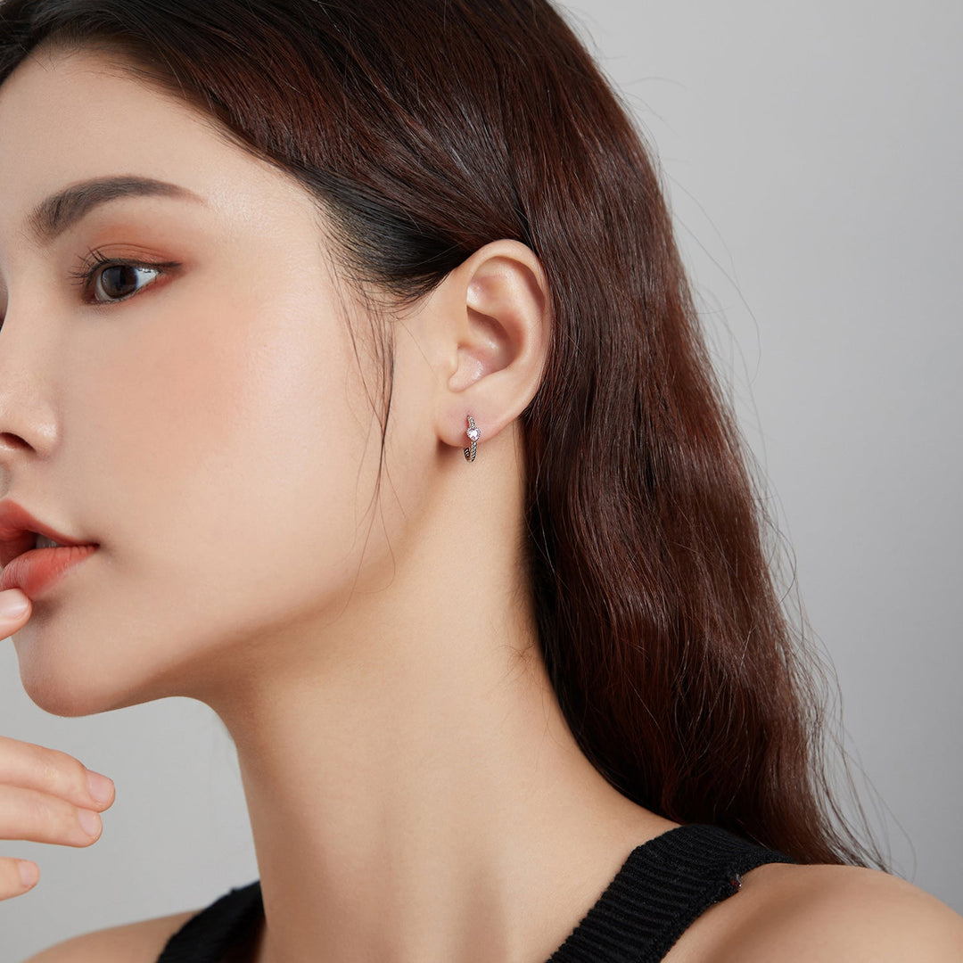 925 Sterling Silver CZ Earrings with Pavé Setting 1.3cm for Women