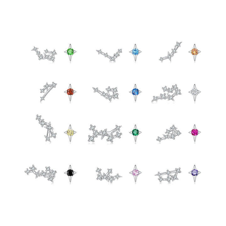 925 Sterling Silver White Gold Plated Star &amp; Constellation Earrings for Women