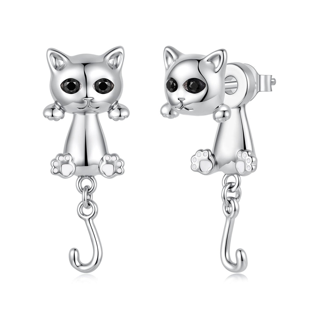 Brass &amp; S925 Silver Earrings | 2.8*1.1cm | White Gold Plated with Pavé Setting CZ for Women