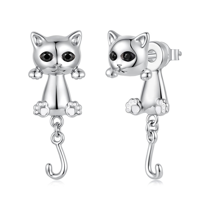 Brass &amp; S925 Silver Earrings | 2.8*1.1cm | White Gold Plated with Pavé Setting CZ for Women