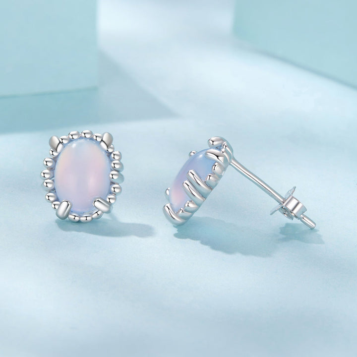925 Sterling Silver Earrings for Women with Transparent Glass, 1.0*0.9cm