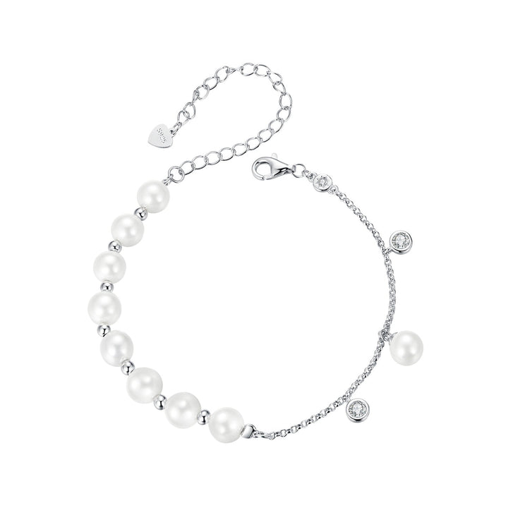 925 Sterling Silver 15+6cm White Gold Plated Bracelet with Quality Shell Pearl &amp; CZ for Women