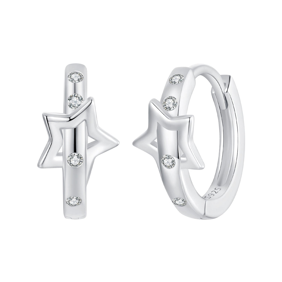 925 Sterling Silver &amp; White Gold Earrings with Pavé Setting CZ - 12x6mm for Women