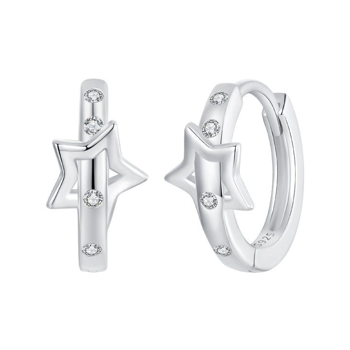 925 Sterling Silver &amp; White Gold Earrings with Pavé Setting CZ - 12x6mm for Women