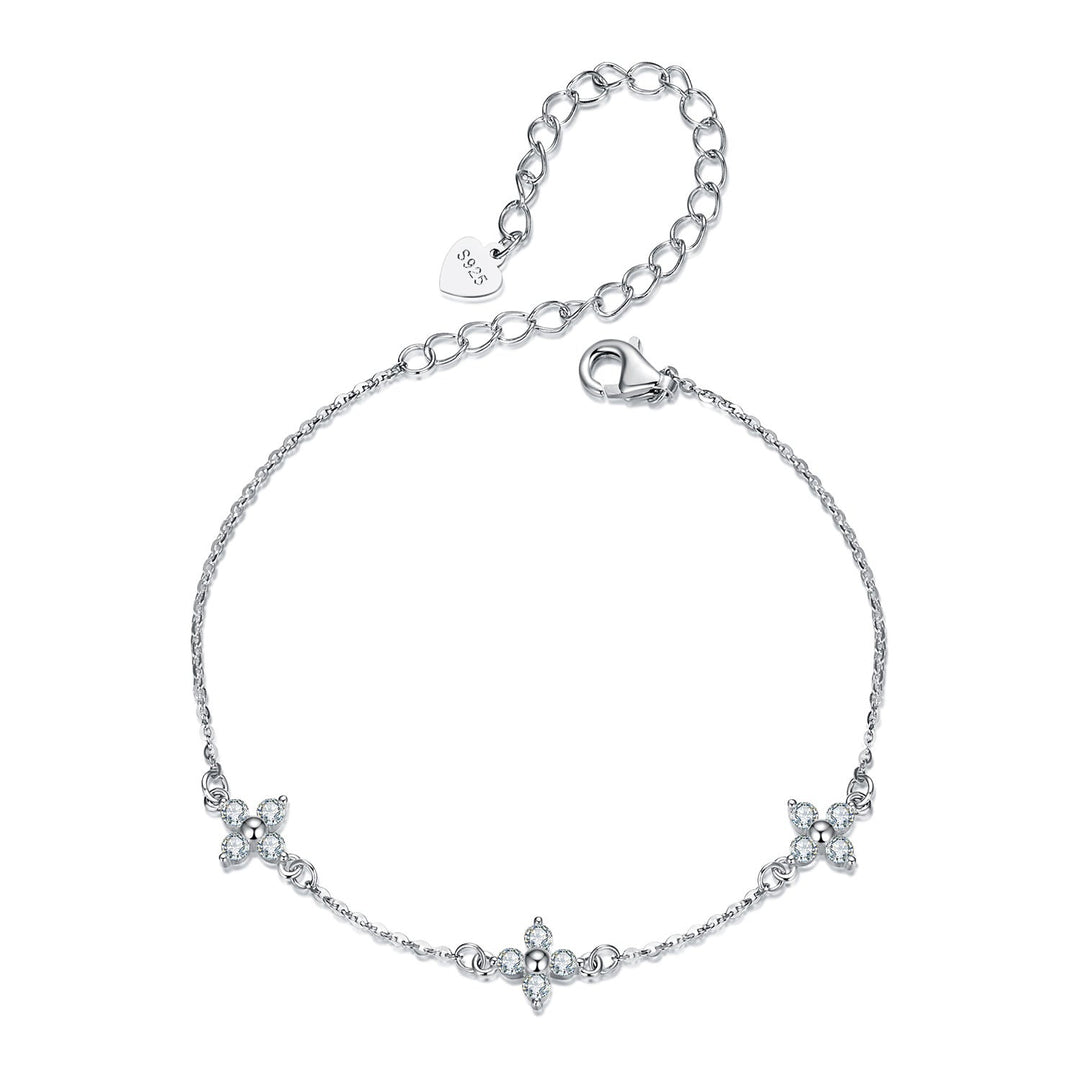 925 Sterling Silver &amp; Plated White Gold Moissanite Bracelet 15+6cm for Women