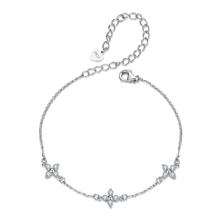 925 Sterling Silver &amp; Plated White Gold Moissanite Bracelet 15+6cm for Women