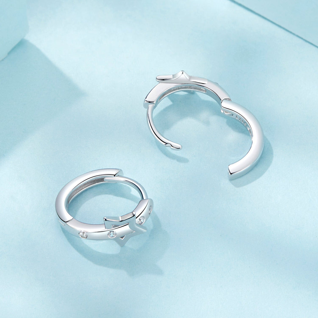 925 Sterling Silver &amp; White Gold Earrings with Pavé Setting CZ - 12x6mm for Women