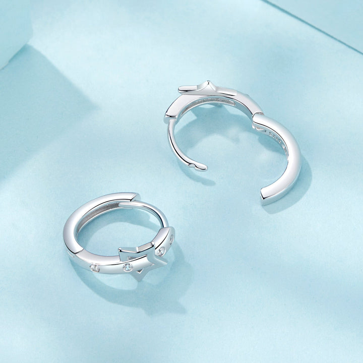 925 Sterling Silver &amp; White Gold Earrings with Pavé Setting CZ - 12x6mm for Women