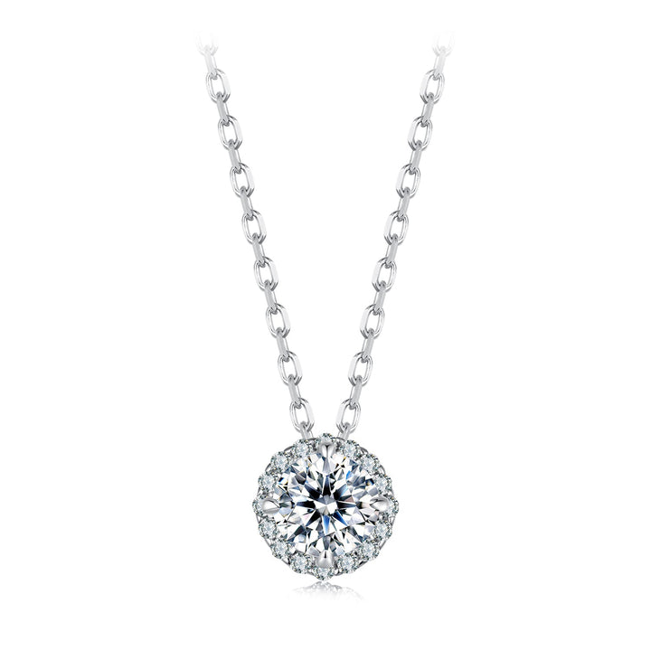 925 Sterling Silver Moissanite Necklace 40+5cm with Pavé Setting for Women