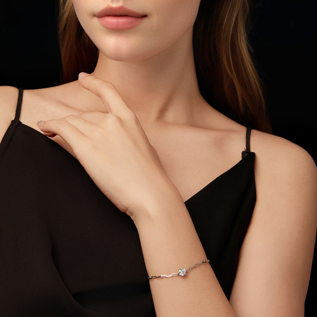 925 Sterling Silver Plated White Gold Moissanite Bracelet 15+6cm for Women