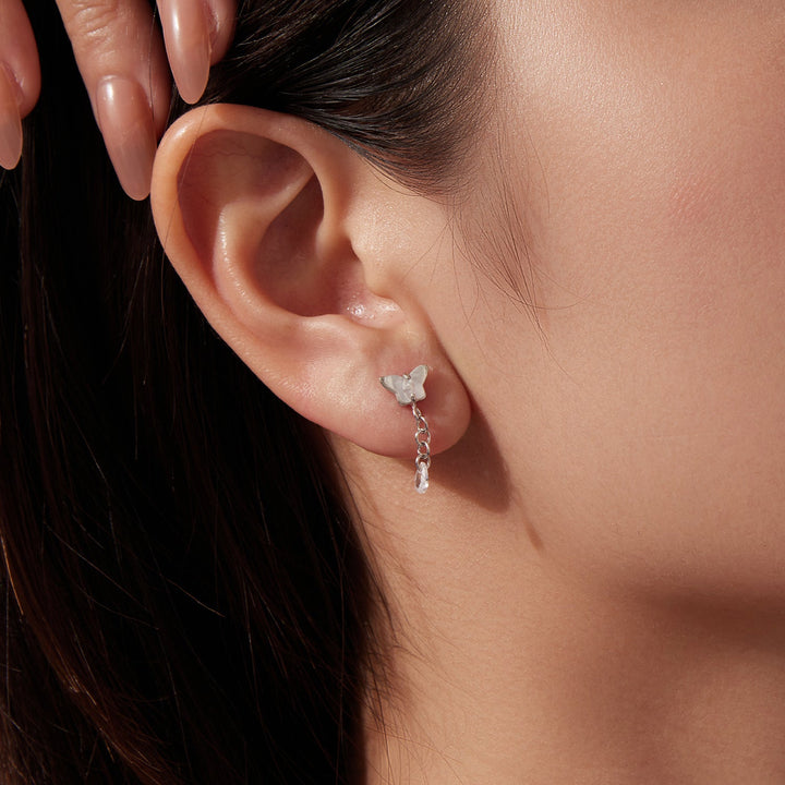 925 Sterling Silver &amp; Brass Earrings with White Gold Plating, 2.0x0.8cm for Women