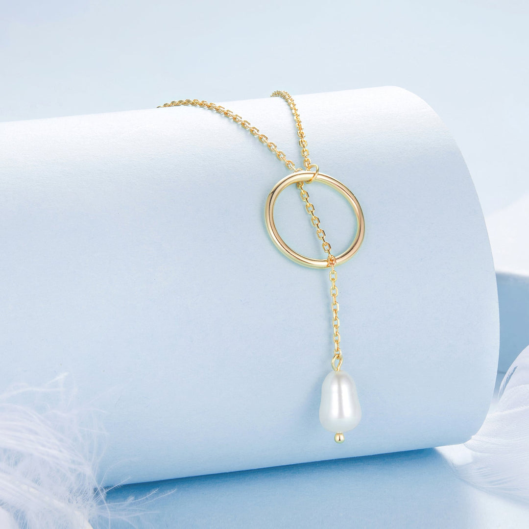 925 Sterling Silver Necklace with Gold Plated Freshwater Pearl - 60cm Length