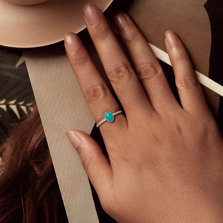925 Sterling Silver &amp; White Gold Plated Amazonite Ring Size 6 for Women
