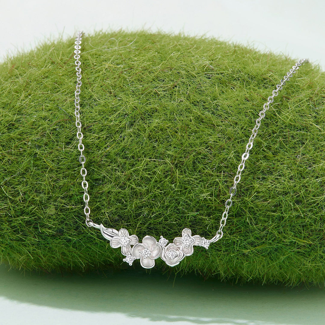 925 Sterling Silver White Gold Plated 40+5cm Necklace with CZ for Women