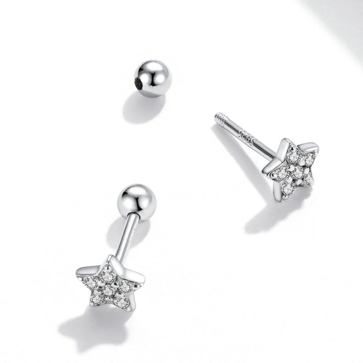925 Sterling Silver Earrings with Pavé Setting CZ and Platinum Plating - 0.5cm for Women