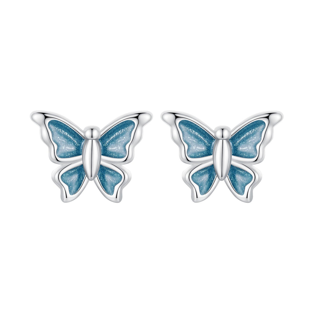 S925 Sterling Silver Earrings with Enamel Process, 6*8mm, Plated Platinum for Women