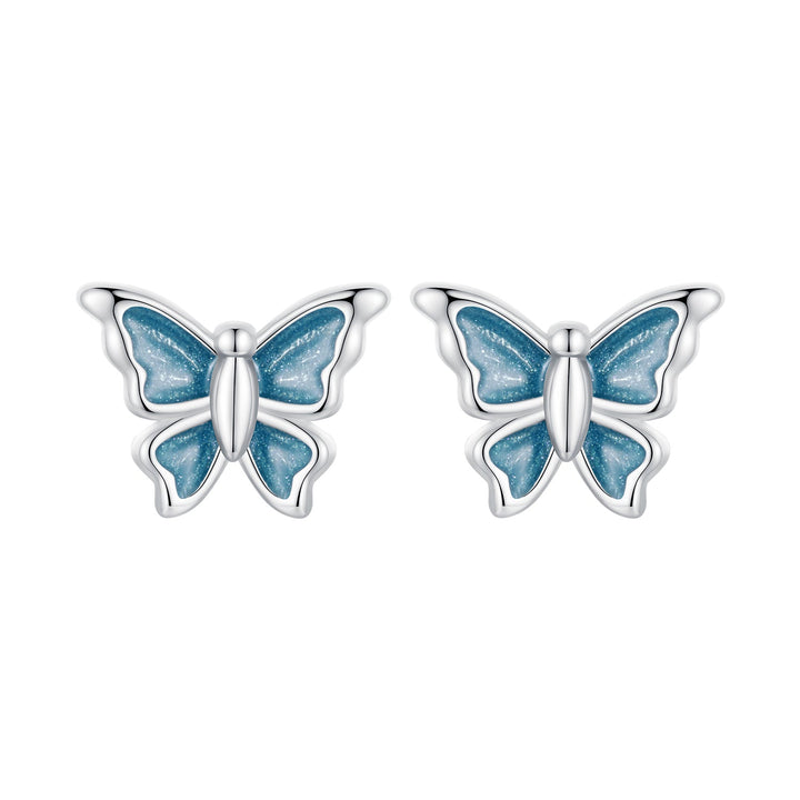 S925 Sterling Silver Earrings with Enamel Process, 6*8mm, Plated Platinum for Women