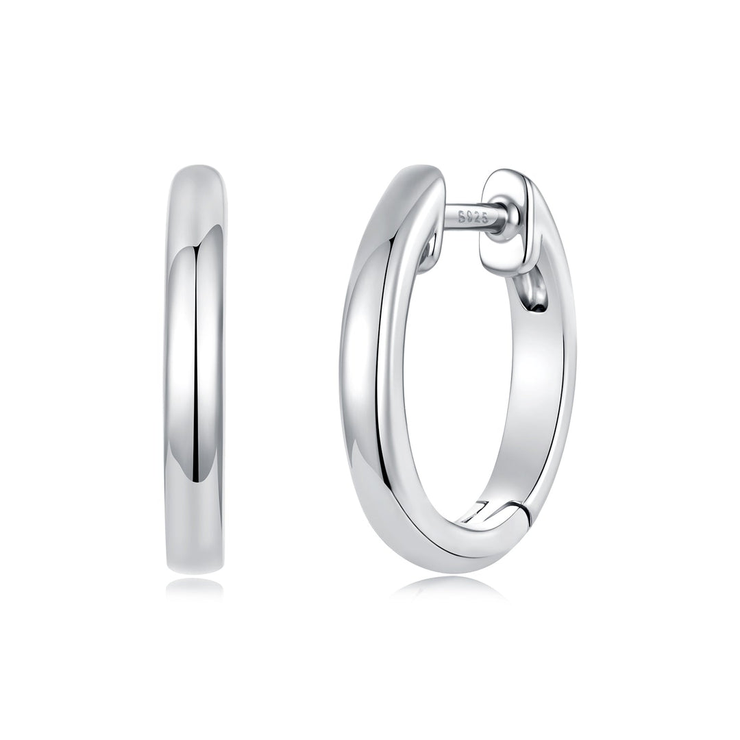 925 Sterling Silver White Gold Plated 1.4 x 0.2 cm Hoop Earrings for Women