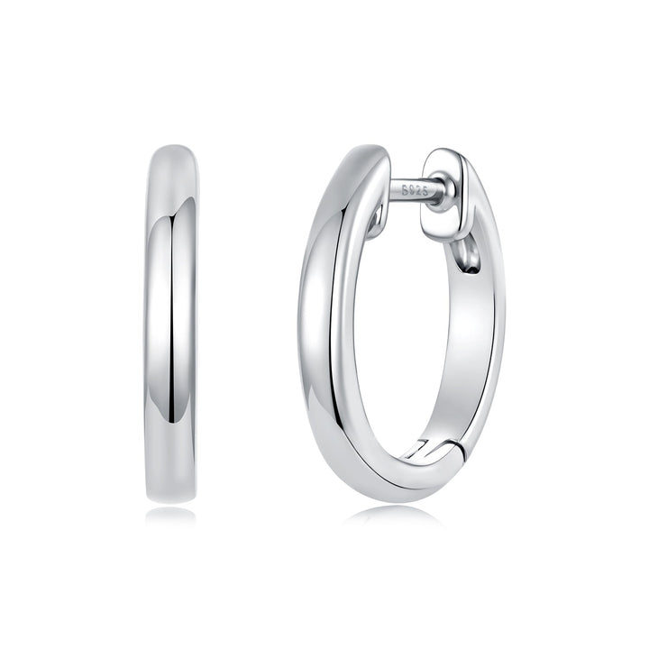 925 Sterling Silver White Gold Plated 1.4 x 0.2 cm Hoop Earrings for Women