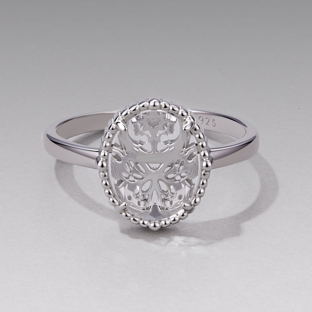 925 Sterling Silver Pavé Setting CZ White Gold Plated Ring with Transparent Glass for Women