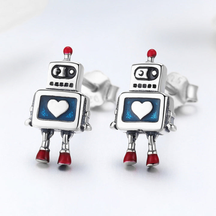 925 Sterling Silver 1.3cm Oxidized Enamel Earrings for Women