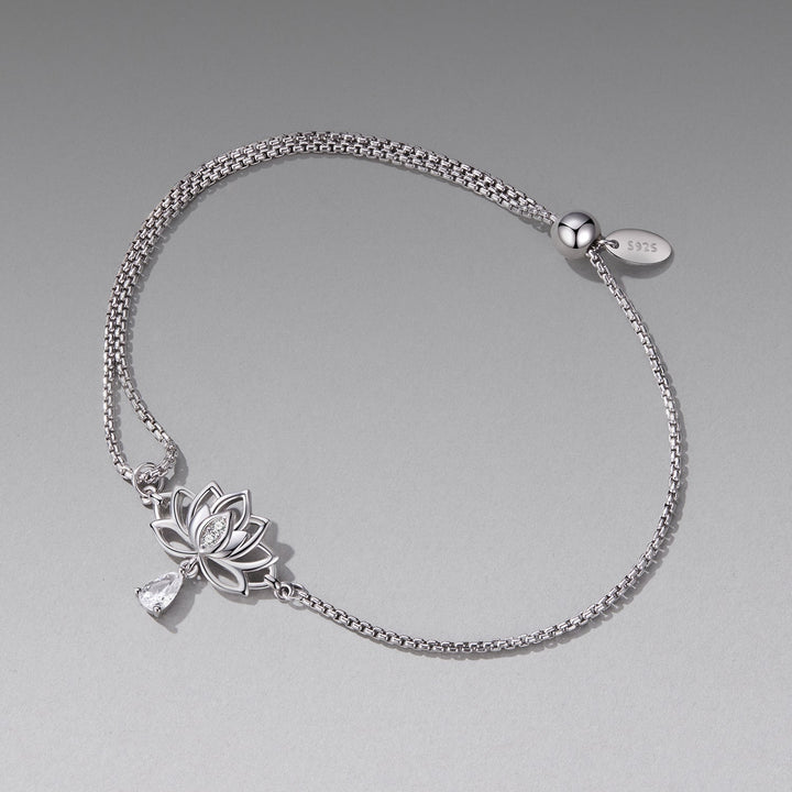 925 Sterling Silver Adjustable Chain Bracelet with White Gold Plating and CZ for Women