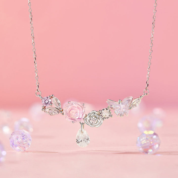 925 Sterling Silver Necklace with CZ &amp; Resin Pendant, 18x39mm, Plated with White Gold