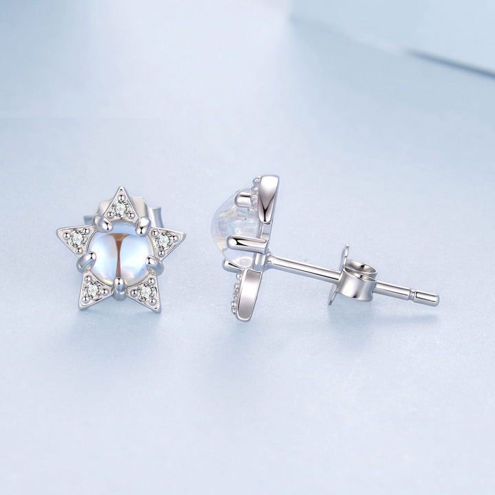 925 Sterling Silver White Gold Plated Moonstone &amp; CZ Earrings