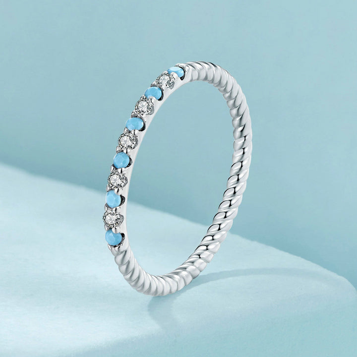 925 Sterling Silver White Gold Plated Turquoise Ring Size 6.0 for Women
