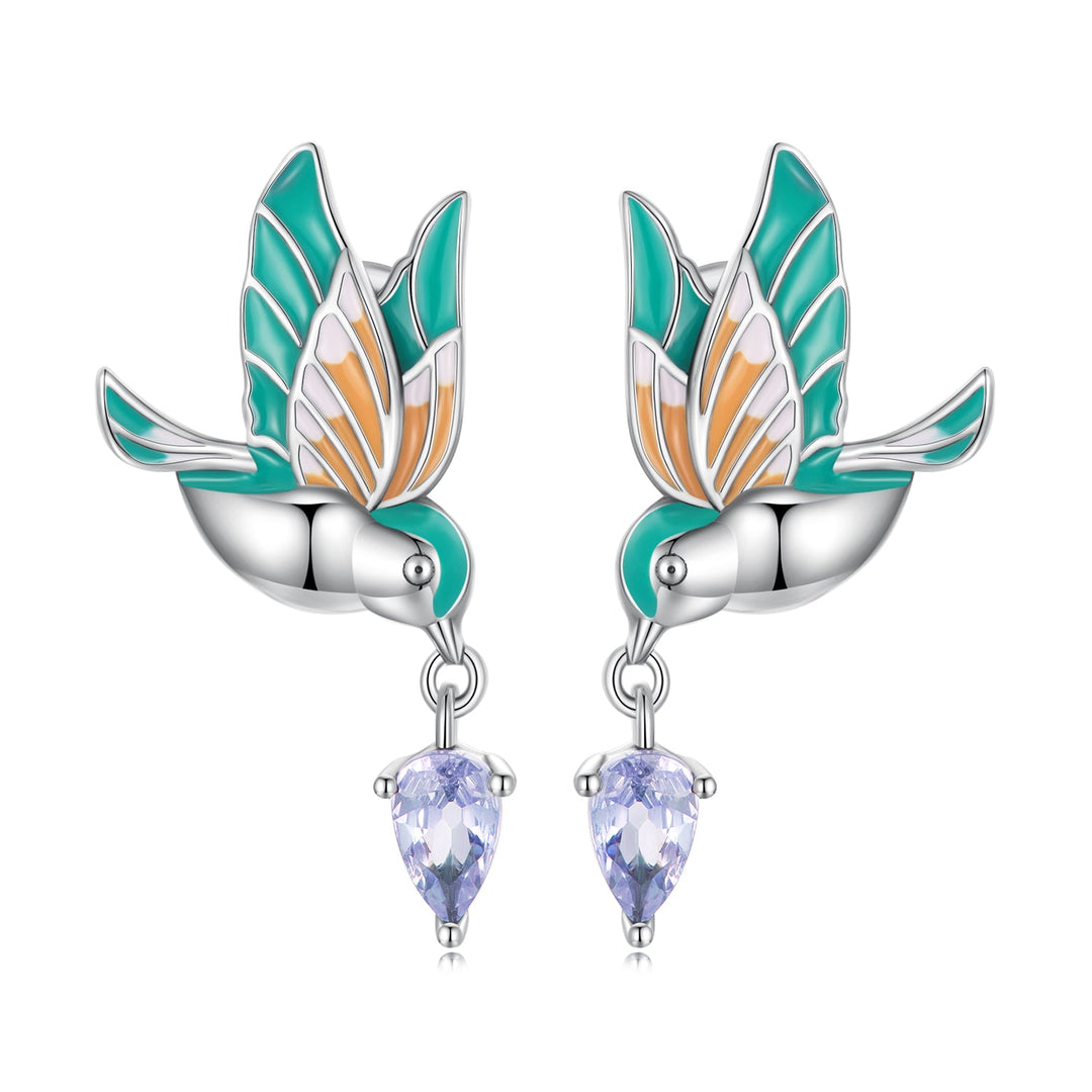 925 Sterling Silver Enamel Pavé Setting CZ Earrings