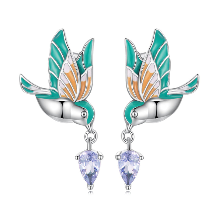 925 Sterling Silver Enamel Pavé Setting CZ Earrings