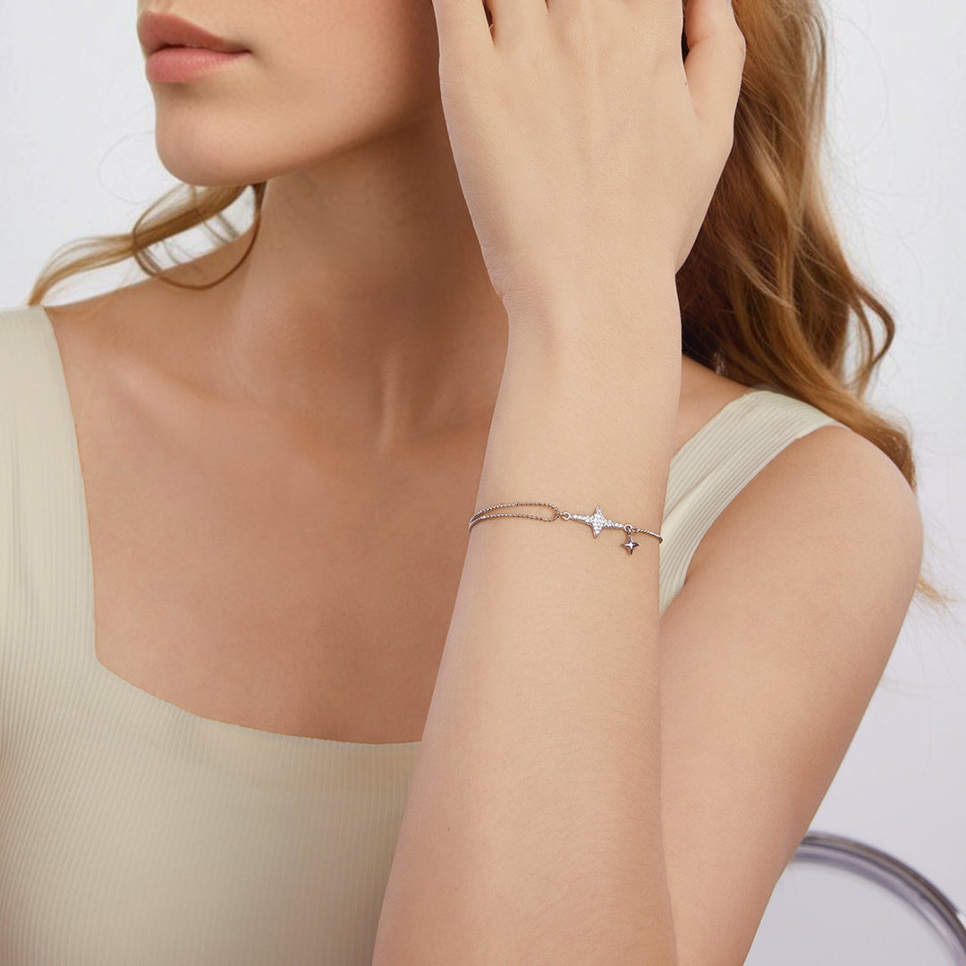 925 Sterling Silver &amp; White Gold Plated Pave Setting CZ Bracelet 15+6cm