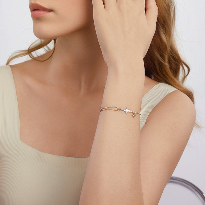 925 Sterling Silver &amp; White Gold Plated Pave Setting CZ Bracelet 15+6cm
